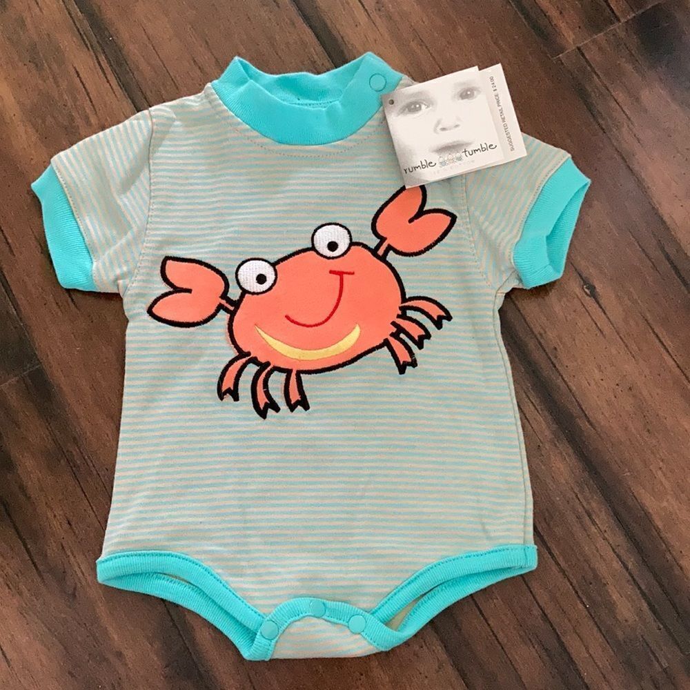NWT Rumble Tumble Kid’s Boy Crab 🦀 One Piece Size 3-6 Months 100% Cotton
